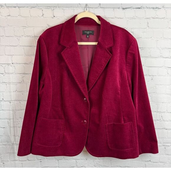 TALBOTS raspberry red cotton velvet jacket blazer size 22W NWOT - Picture 1 of 9